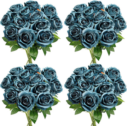 48 PCS Lilac Roses Artificial Flowers - Fake Silk Floral with Long Stems Bulk for Table Centerpieces DIY Bouquet Arrangements Wedding Party Bridal Shower Vase Decorations