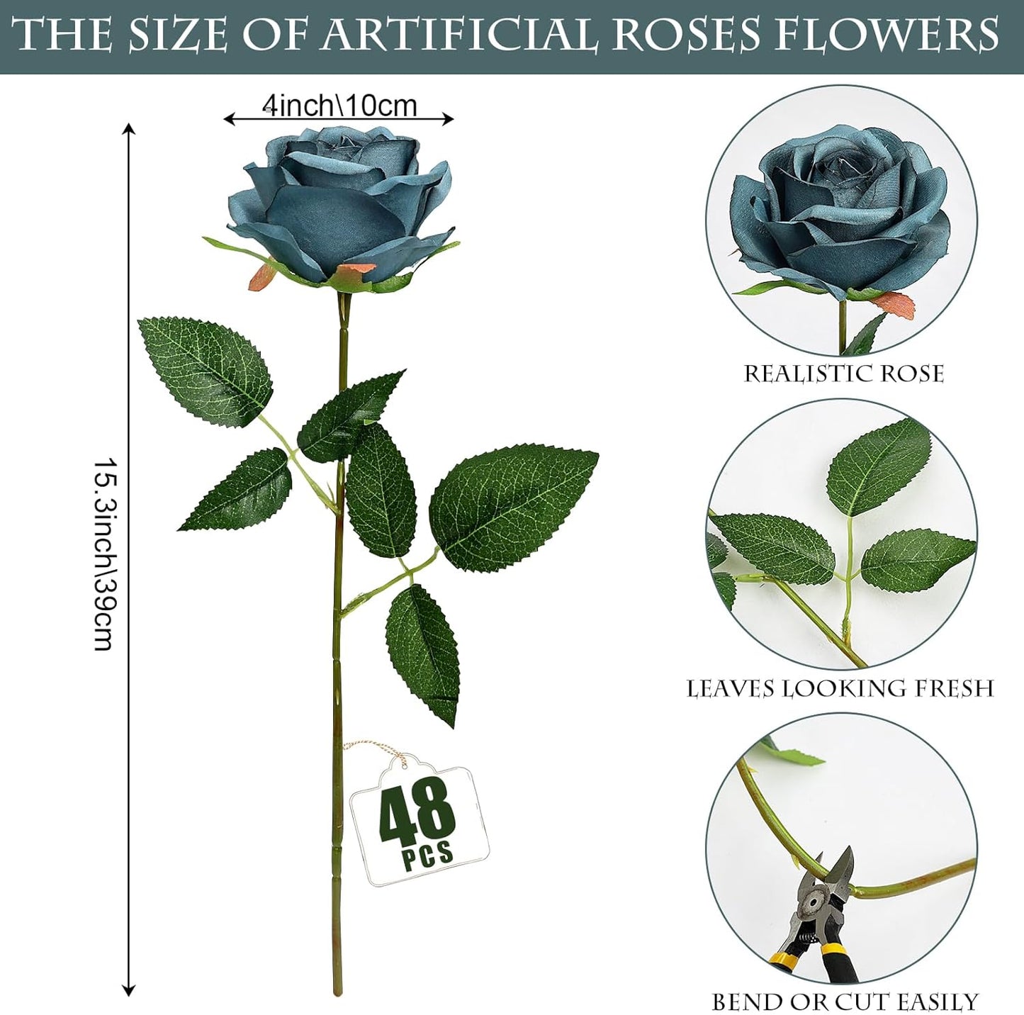 48 PCS Lilac Roses Artificial Flowers - Fake Silk Floral with Long Stems Bulk for Table Centerpieces DIY Bouquet Arrangements Wedding Party Bridal Shower Vase Decorations