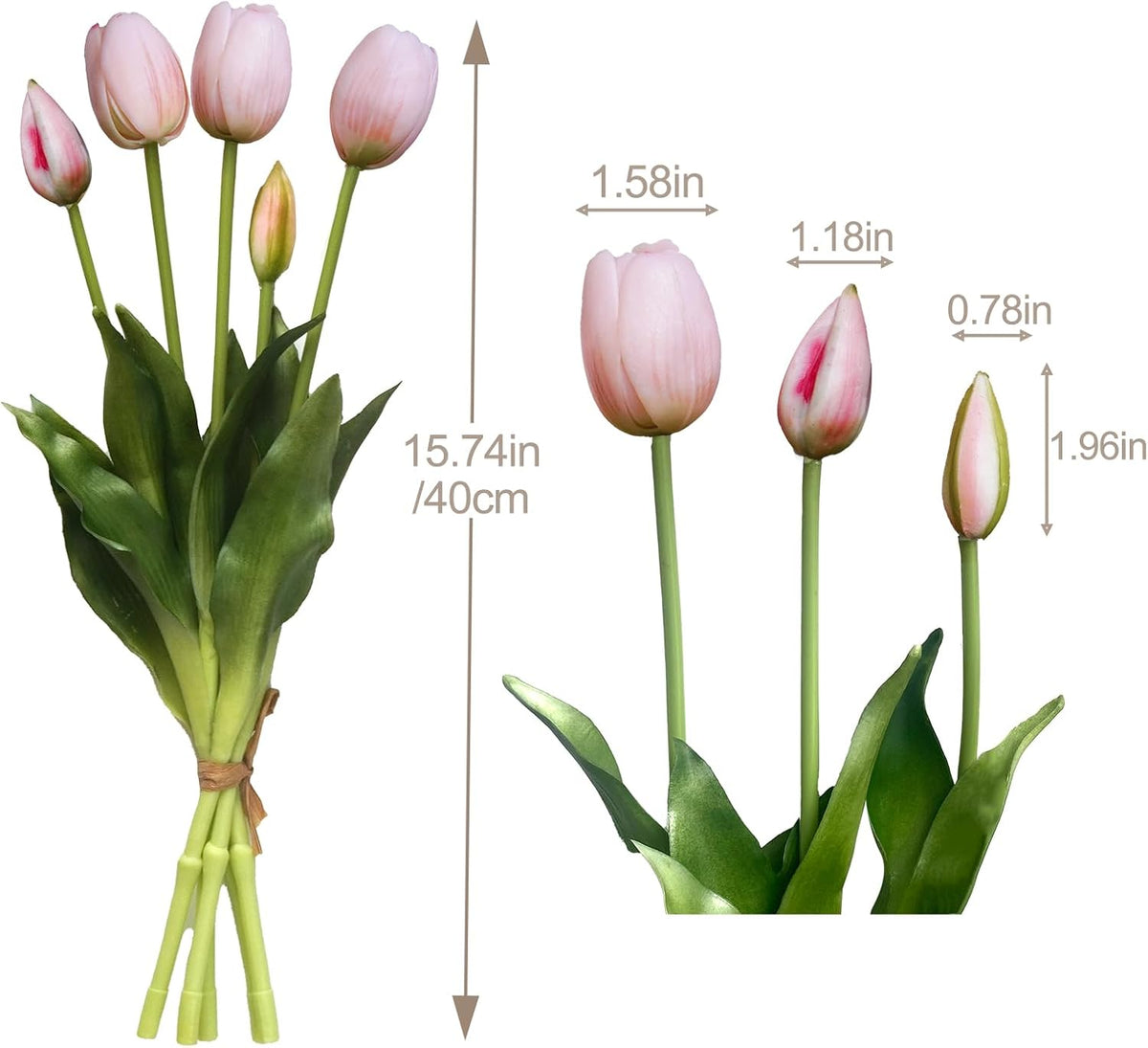 10 Pcs Fake Tulips Tulips Artificial Flowers(Light Pink)