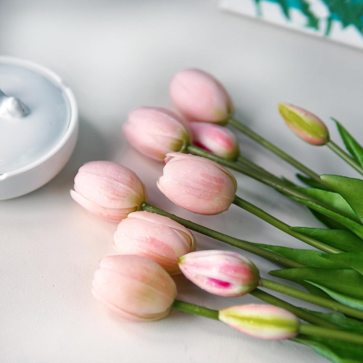 10 Pcs Fake Tulips Tulips Artificial Flowers(Light Pink)