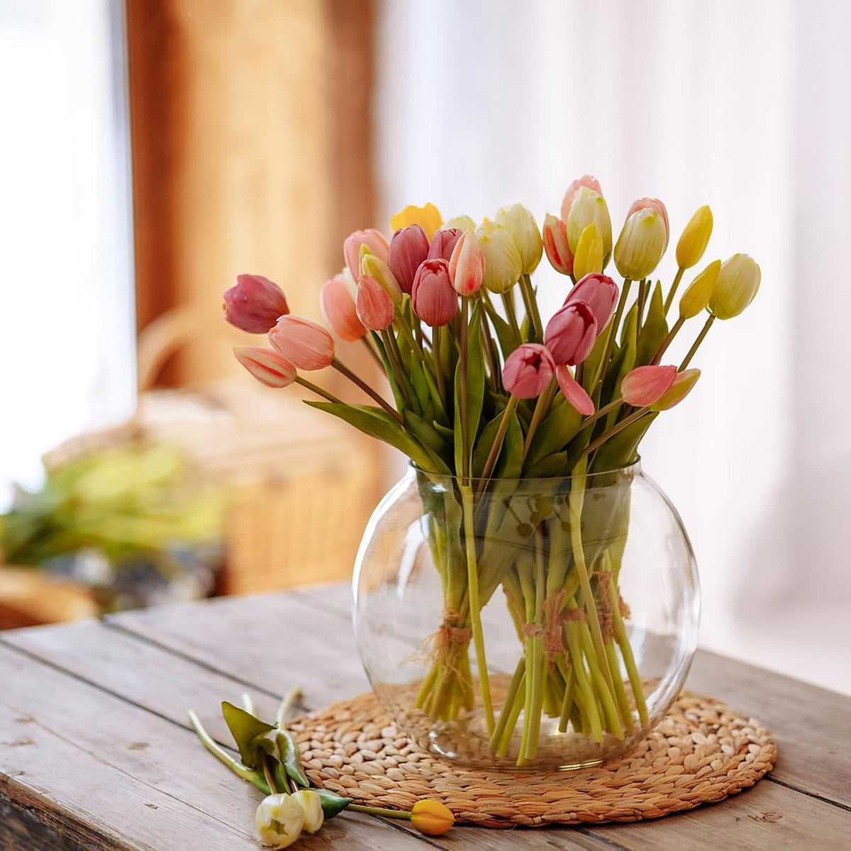 10 Pcs Fake Tulips Tulips Artificial Flowers(Light Pink)