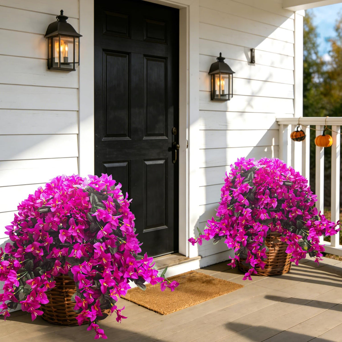 Artificial Bougainvillea Flowers Outdoor UV Resistant, 4 Pcs Fake Silk Trailing Vines Realistic Faux Hanging Plants for Porch Patio Garden (Fuchsia)