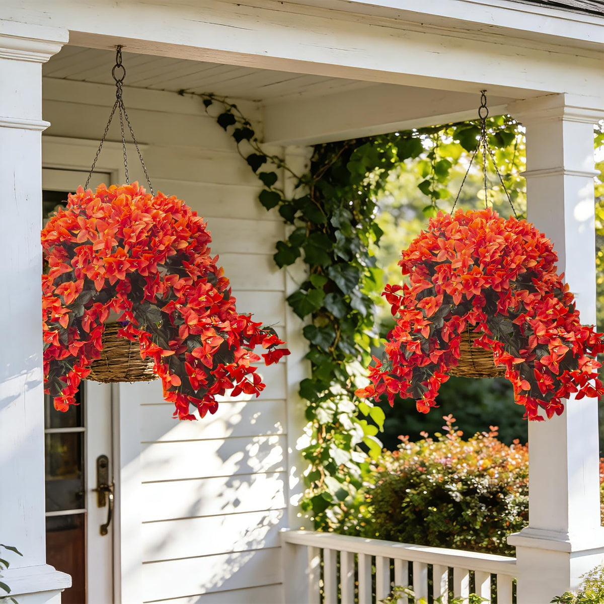 Artificial Bougainvillea Flowers Outdoor UV Resistant, 4 Pcs Fake Silk Trailing Vines Realistic Faux Hanging Plants for Porch Patio Garden (Fuchsia)