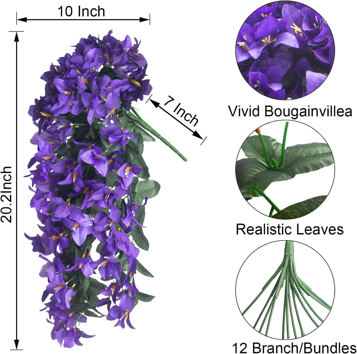Artificial Bougainvillea Flowers Outdoor UV Resistant, 4 Pcs Fake Silk Trailing Vines Realistic Faux Hanging Plants for Porch Patio Garden (Fuchsia)