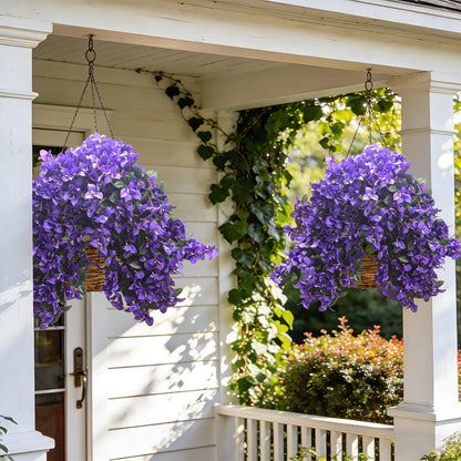 Artificial Bougainvillea Flowers Outdoor UV Resistant, 4 Pcs Fake Silk Trailing Vines Realistic Faux Hanging Plants for Porch Patio Garden (Fuchsia)