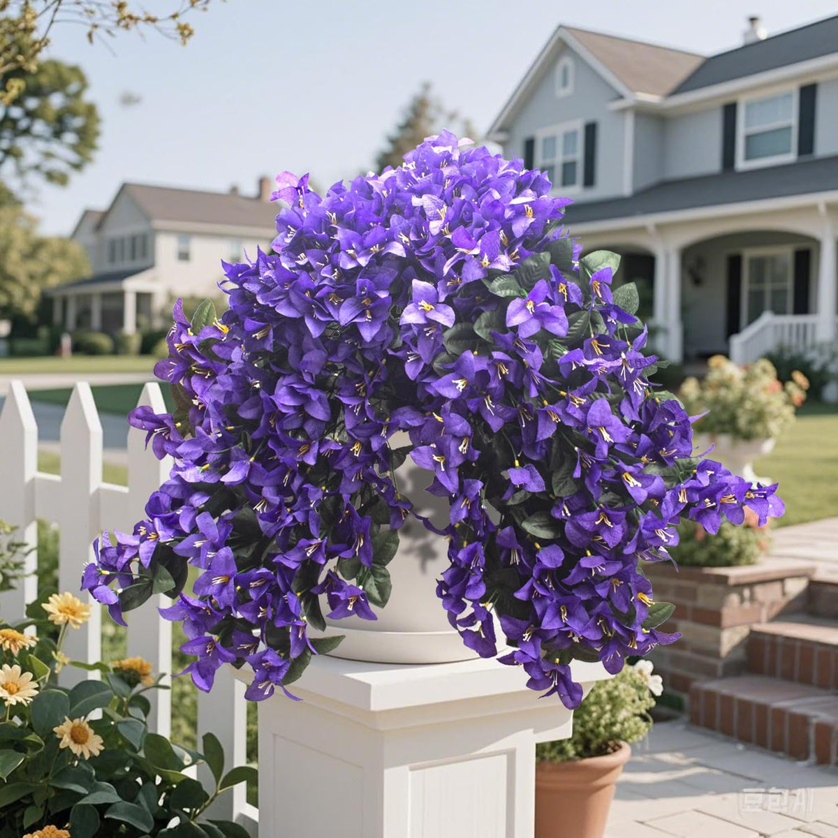 Artificial Bougainvillea Flowers Outdoor UV Resistant, 4 Pcs Fake Silk Trailing Vines Realistic Faux Hanging Plants for Porch Patio Garden (Fuchsia)