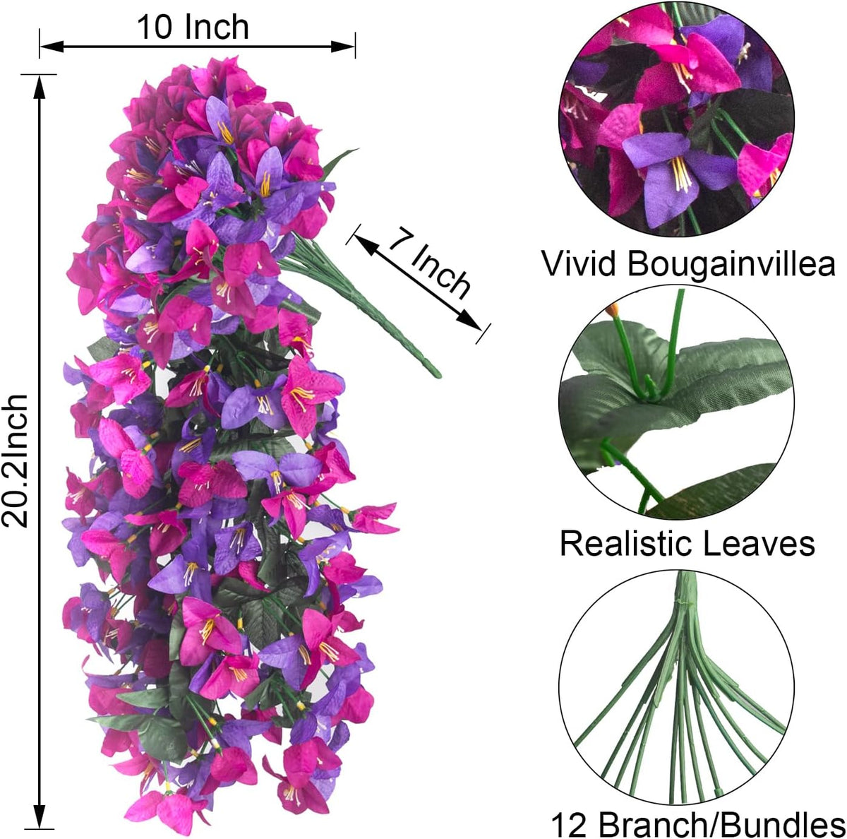 Artificial Bougainvillea Flowers Outdoor UV Resistant, 4 Pcs Fake Silk Trailing Vines Realistic Faux Hanging Plants for Porch Patio Garden (Fuchsia)