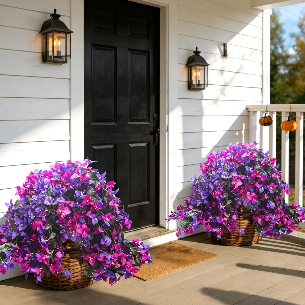 Artificial Bougainvillea Flowers Outdoor UV Resistant, 4 Pcs Fake Silk Trailing Vines Realistic Faux Hanging Plants for Porch Patio Garden (Fuchsia)