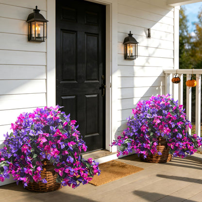 Artificial Bougainvillea Flowers Outdoor UV Resistant, 4 Pcs Fake Silk Trailing Vines Realistic Faux Hanging Plants for Porch Patio Garden (Fuchsia)