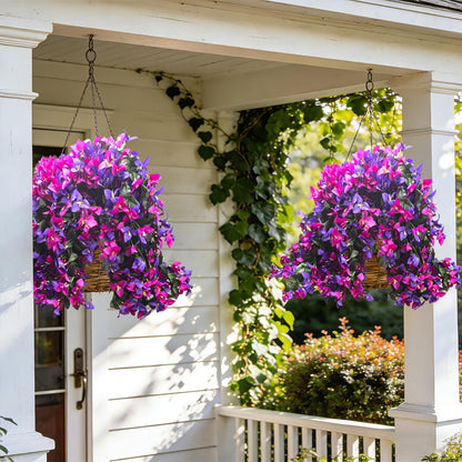 Artificial Bougainvillea Flowers Outdoor UV Resistant, 4 Pcs Fake Silk Trailing Vines Realistic Faux Hanging Plants for Porch Patio Garden (Fuchsia)
