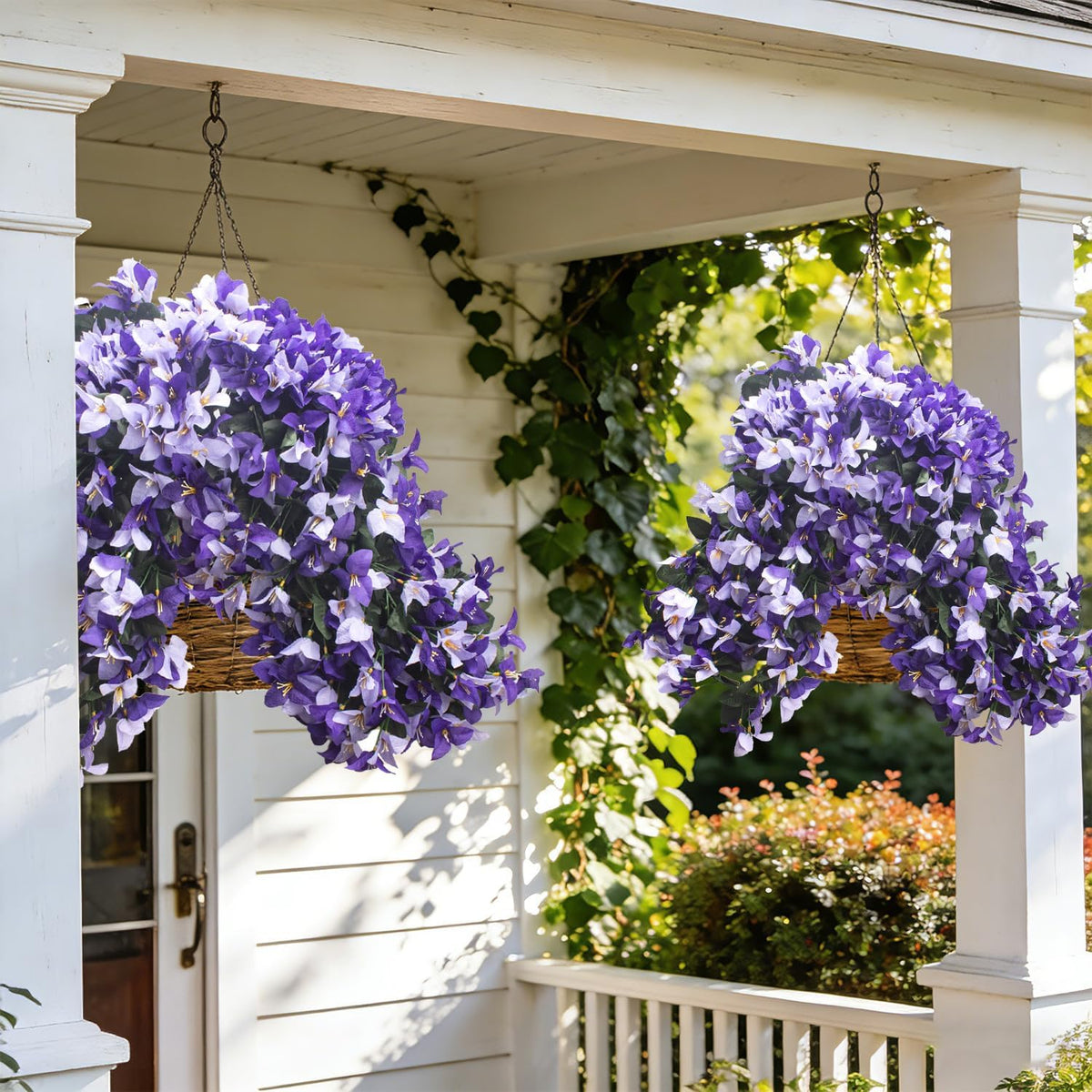 Artificial Bougainvillea Flowers Outdoor UV Resistant, 4 Pcs Fake Silk Trailing Vines Realistic Faux Hanging Plants for Porch Patio Garden (Fuchsia)