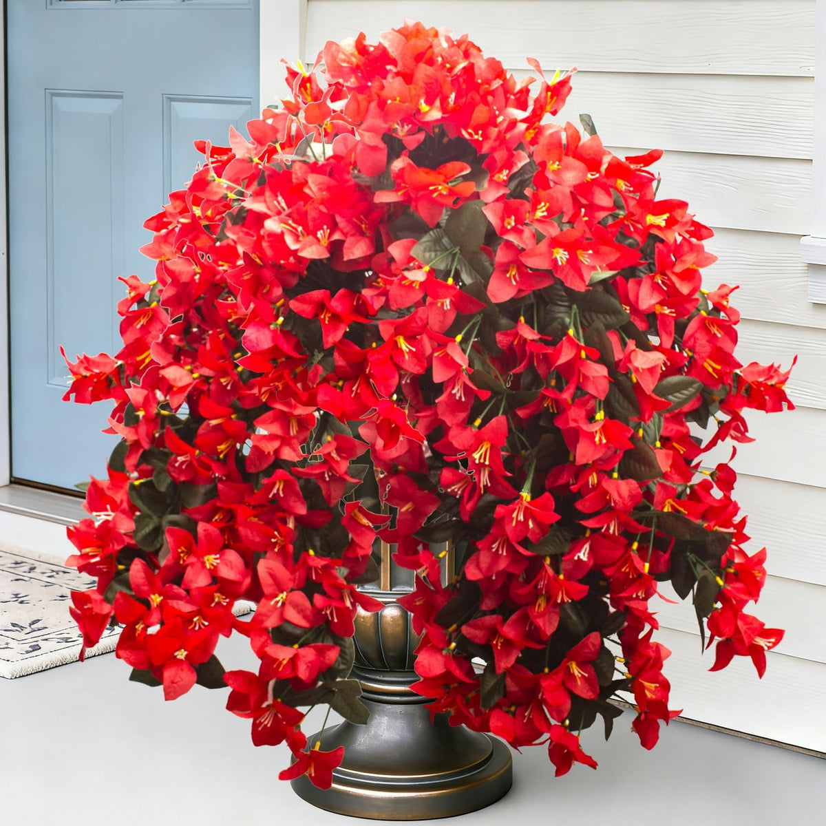 Artificial Bougainvillea Flowers Outdoor UV Resistant, 4 Pcs Fake Silk Trailing Vines Realistic Faux Hanging Plants for Porch Patio Garden (Fuchsia)