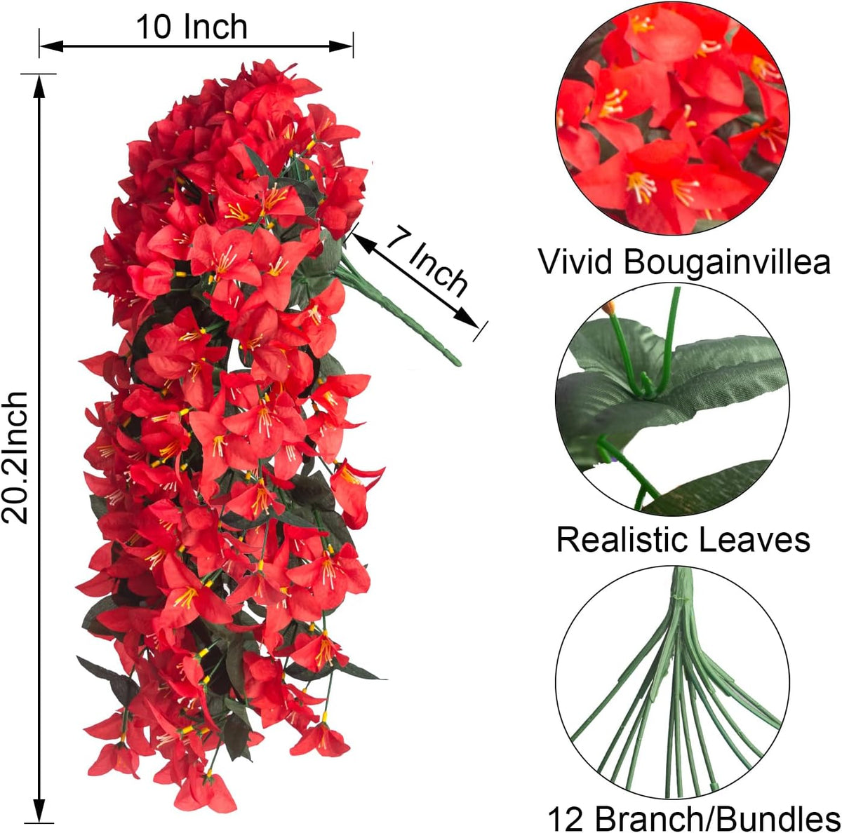 Artificial Bougainvillea Flowers Outdoor UV Resistant, 4 Pcs Fake Silk Trailing Vines Realistic Faux Hanging Plants for Porch Patio Garden (Fuchsia)