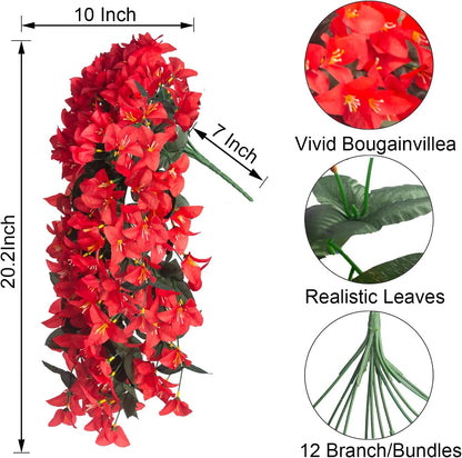 Artificial Bougainvillea Flowers Outdoor UV Resistant, 4 Pcs Fake Silk Trailing Vines Realistic Faux Hanging Plants for Porch Patio Garden (Fuchsia)