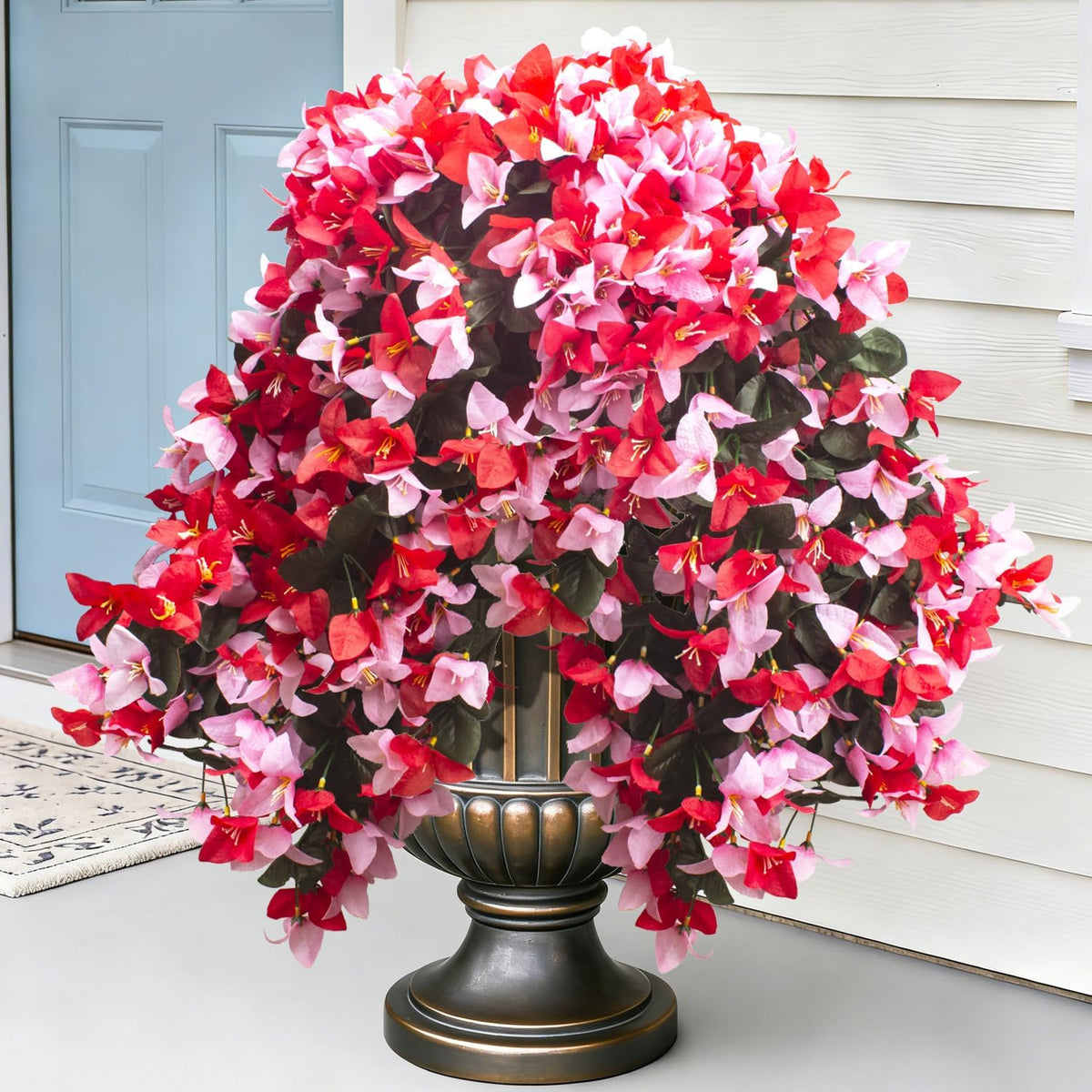 Artificial Bougainvillea Flowers Outdoor UV Resistant, 4 Pcs Fake Silk Trailing Vines Realistic Faux Hanging Plants for Porch Patio Garden (Fuchsia)