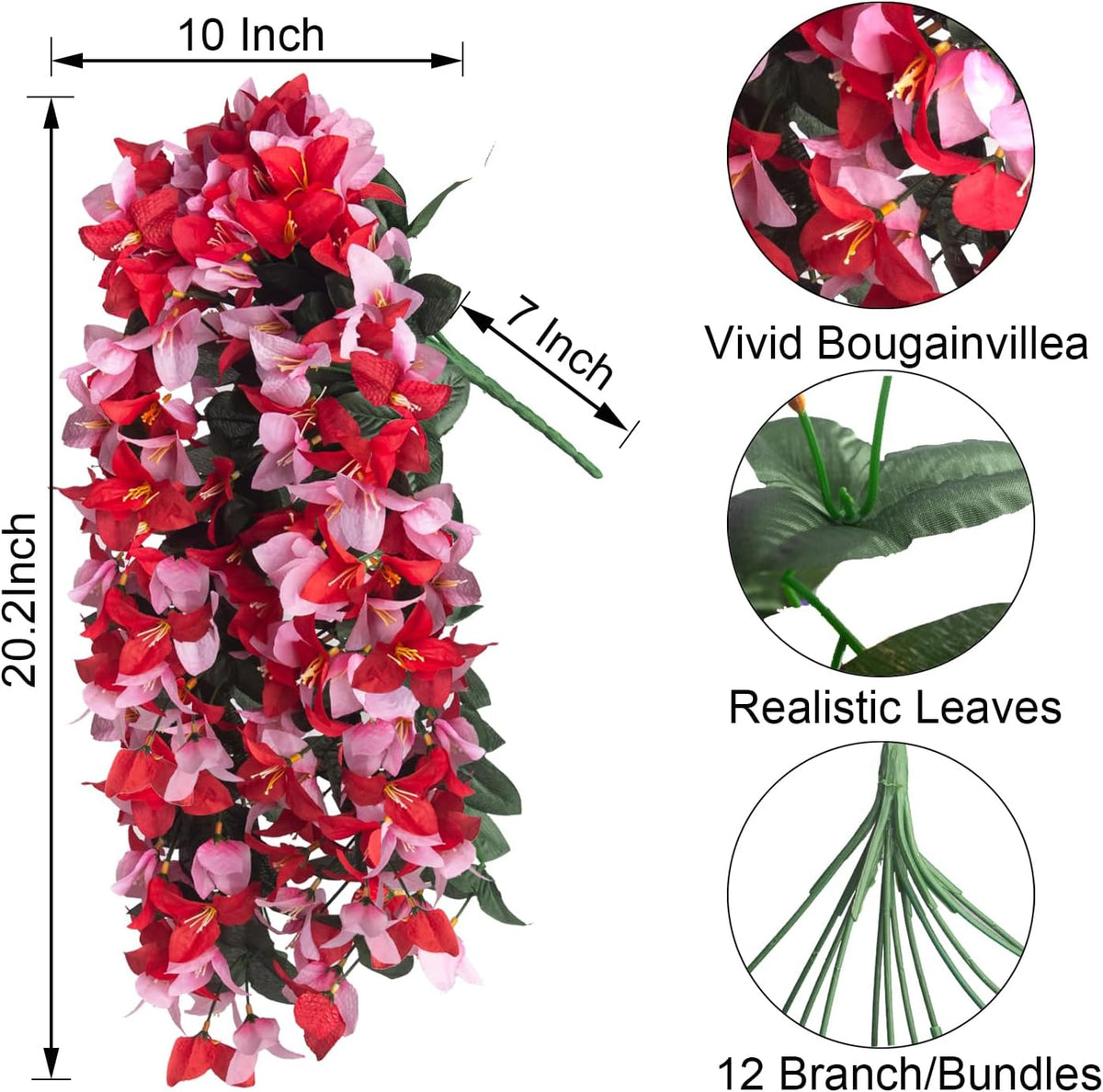 Artificial Bougainvillea Flowers Outdoor UV Resistant, 4 Pcs Fake Silk Trailing Vines Realistic Faux Hanging Plants for Porch Patio Garden (Fuchsia)