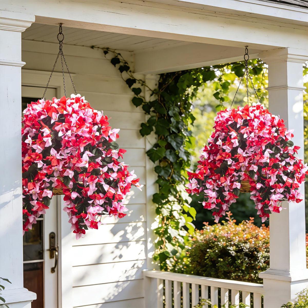 Artificial Bougainvillea Flowers Outdoor UV Resistant, 4 Pcs Fake Silk Trailing Vines Realistic Faux Hanging Plants for Porch Patio Garden (Fuchsia)