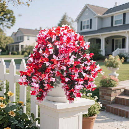 Artificial Bougainvillea Flowers Outdoor UV Resistant, 4 Pcs Fake Silk Trailing Vines Realistic Faux Hanging Plants for Porch Patio Garden (Fuchsia)