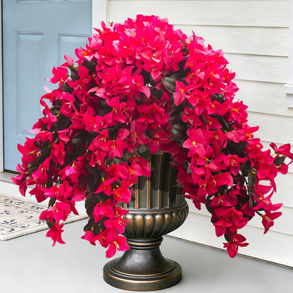 Artificial Bougainvillea Flowers Outdoor UV Resistant, 4 Pcs Fake Silk Trailing Vines Realistic Faux Hanging Plants for Porch Patio Garden (Fuchsia)