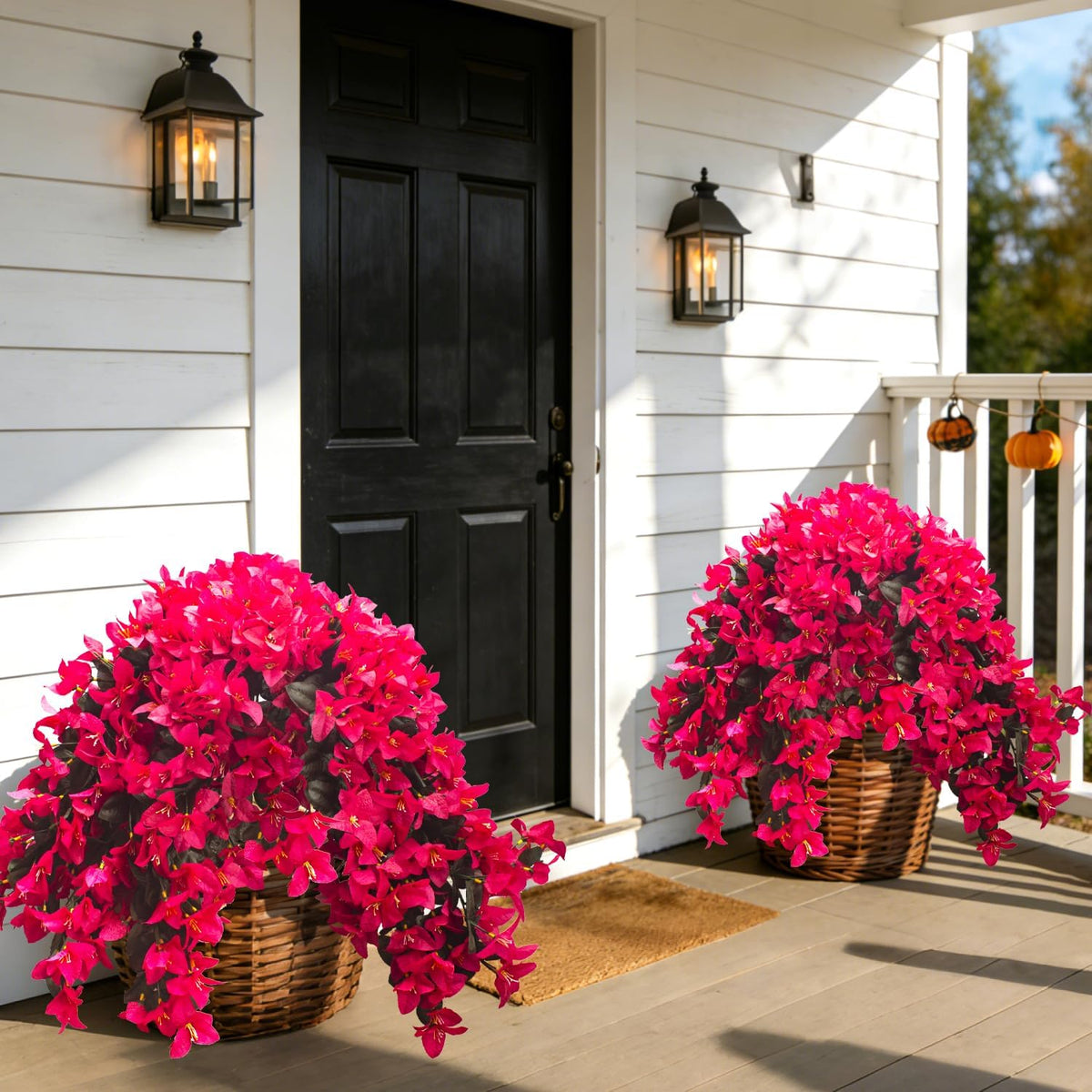 Artificial Bougainvillea Flowers Outdoor UV Resistant, 4 Pcs Fake Silk Trailing Vines Realistic Faux Hanging Plants for Porch Patio Garden (Fuchsia)