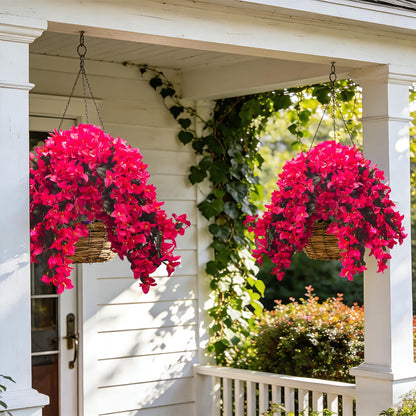 Artificial Bougainvillea Flowers Outdoor UV Resistant, 4 Pcs Fake Silk Trailing Vines Realistic Faux Hanging Plants for Porch Patio Garden (Fuchsia)