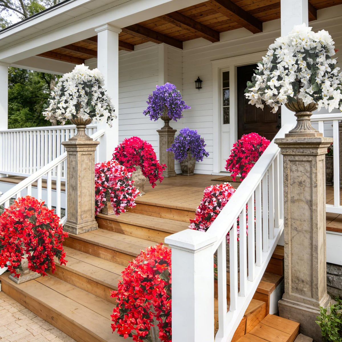 Artificial Bougainvillea Flowers Outdoor UV Resistant, 4 Pcs Fake Silk Trailing Vines Realistic Faux Hanging Plants for Porch Patio Garden (Fuchsia)