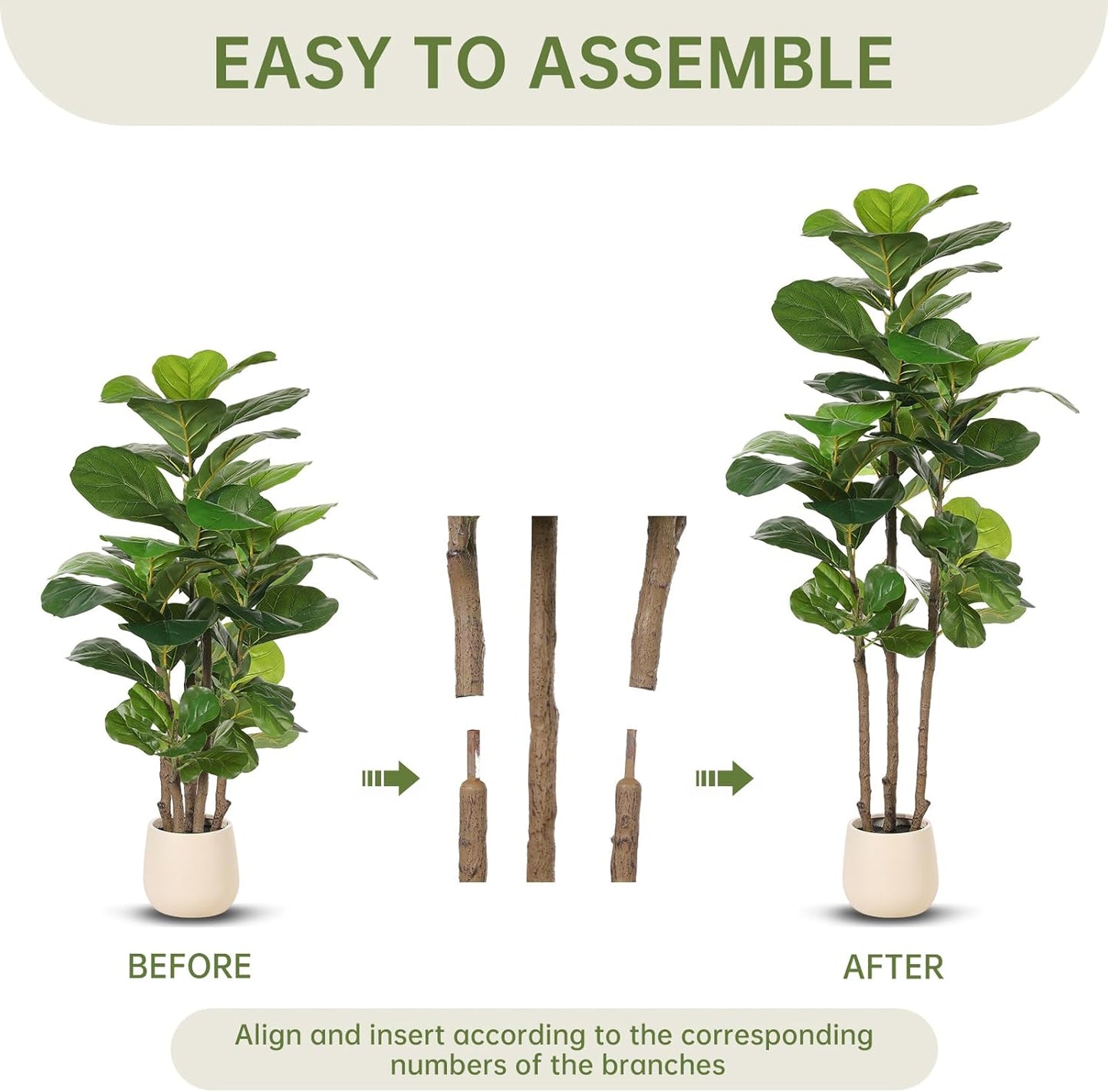 5ft Artificial Fiddle Leaf Fig Tree with White Planter | Faux Fiddle Leaf Fig Tree, Natural Trunk, Lifelike Leaves, Fake Fig Tree For Home Living Room Bedroom Offices Indoor Decor