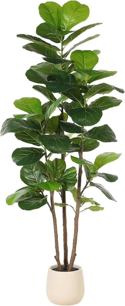 5ft Artificial Fiddle Leaf Fig Tree with White Planter | Faux Fiddle Leaf Fig Tree, Natural Trunk, Lifelike Leaves, Fake Fig Tree For Home Living Room Bedroom Offices Indoor Decor