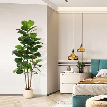 5ft Artificial Fiddle Leaf Fig Tree with White Planter | Faux Fiddle Leaf Fig Tree, Natural Trunk, Lifelike Leaves, Fake Fig Tree For Home Living Room Bedroom Offices Indoor Decor