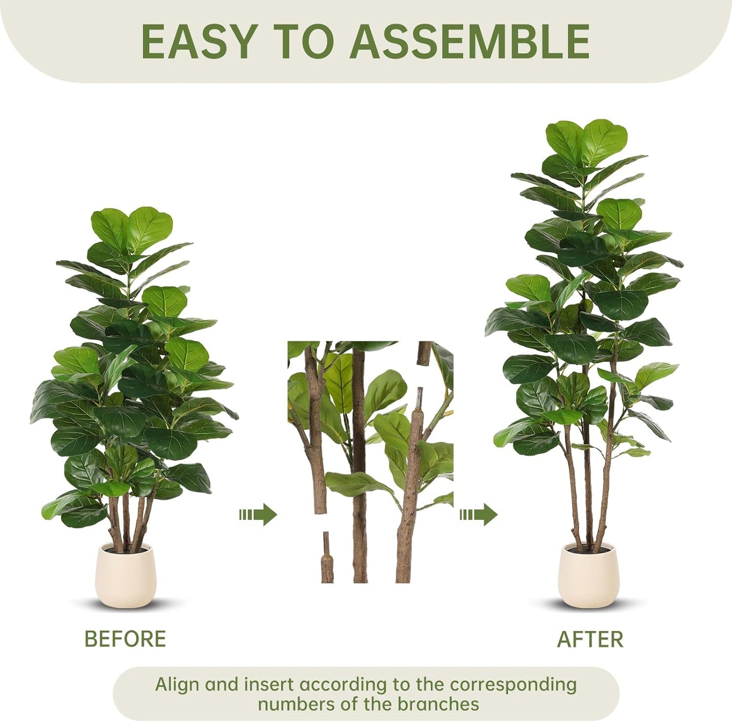 5ft Artificial Fiddle Leaf Fig Tree with White Planter | Faux Fiddle Leaf Fig Tree, Natural Trunk, Lifelike Leaves, Fake Fig Tree For Home Living Room Bedroom Offices Indoor Decor