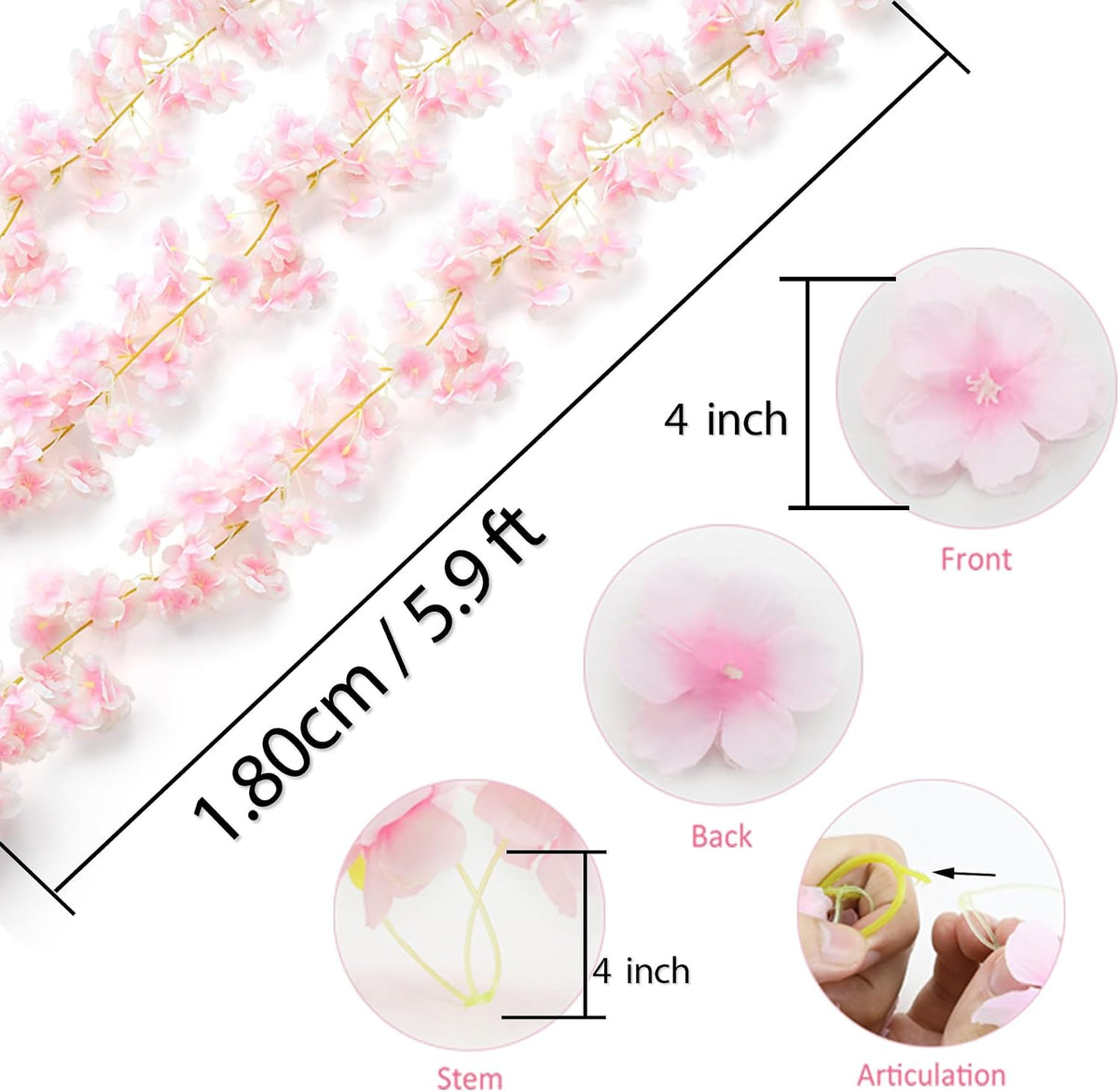 35.4FT Cherry Blossom Flowers Garland Vine for Decoration