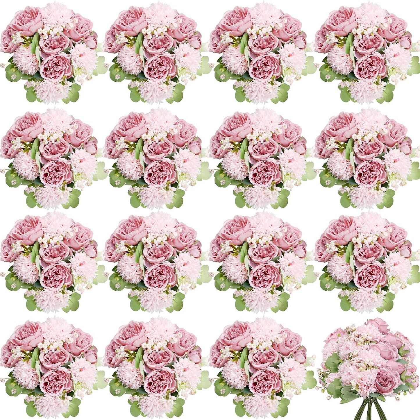 16 Bundles Peonies Artificial Flowers Bulk - Blush Pink | Silk Fake Flower for DIY Bouquet, Faux Peony Floral Arrangements for Vase Centerpiece Home Wedding Party Centerpiece