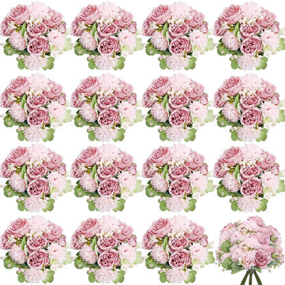 16 Bundles Peonies Artificial Flowers Bulk - Blush Pink | Silk Fake Flower for DIY Bouquet, Faux Peony Floral Arrangements for Vase Centerpiece Home Wedding Party Centerpiece