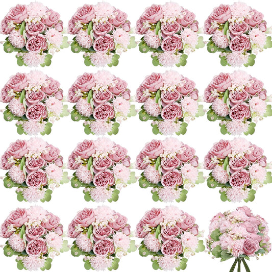 16 Bundles Peonies Artificial Flowers Bulk - Blush Pink | Silk Fake Flower for DIY Bouquet, Faux Peony Floral Arrangements for Vase Centerpiece Home Wedding Party Centerpiece
