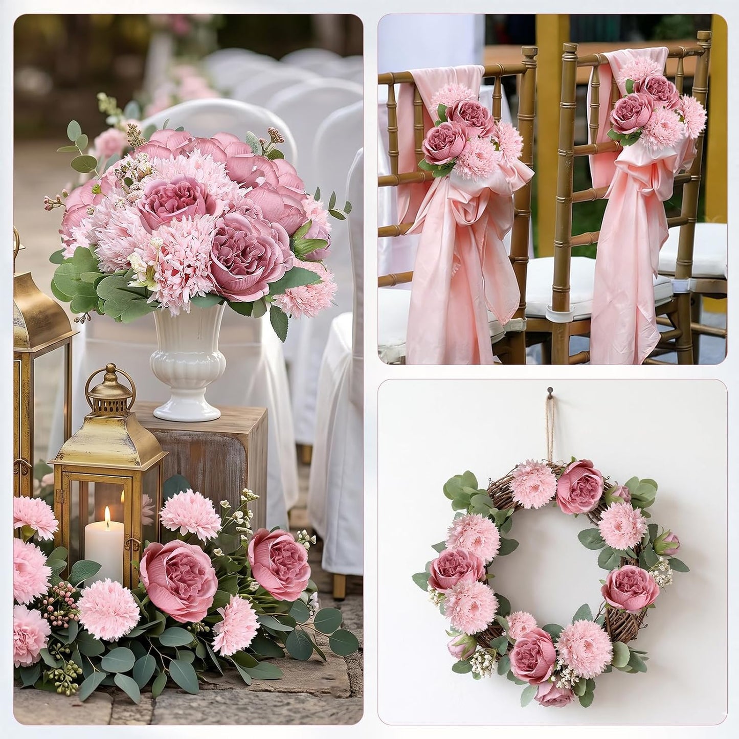 16 Bundles Peonies Artificial Flowers Bulk - Blush Pink | Silk Fake Flower for DIY Bouquet, Faux Peony Floral Arrangements for Vase Centerpiece Home Wedding Party Centerpiece