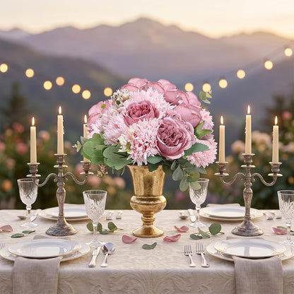 16 Bundles Peonies Artificial Flowers Bulk - Blush Pink | Silk Fake Flower for DIY Bouquet, Faux Peony Floral Arrangements for Vase Centerpiece Home Wedding Party Centerpiece