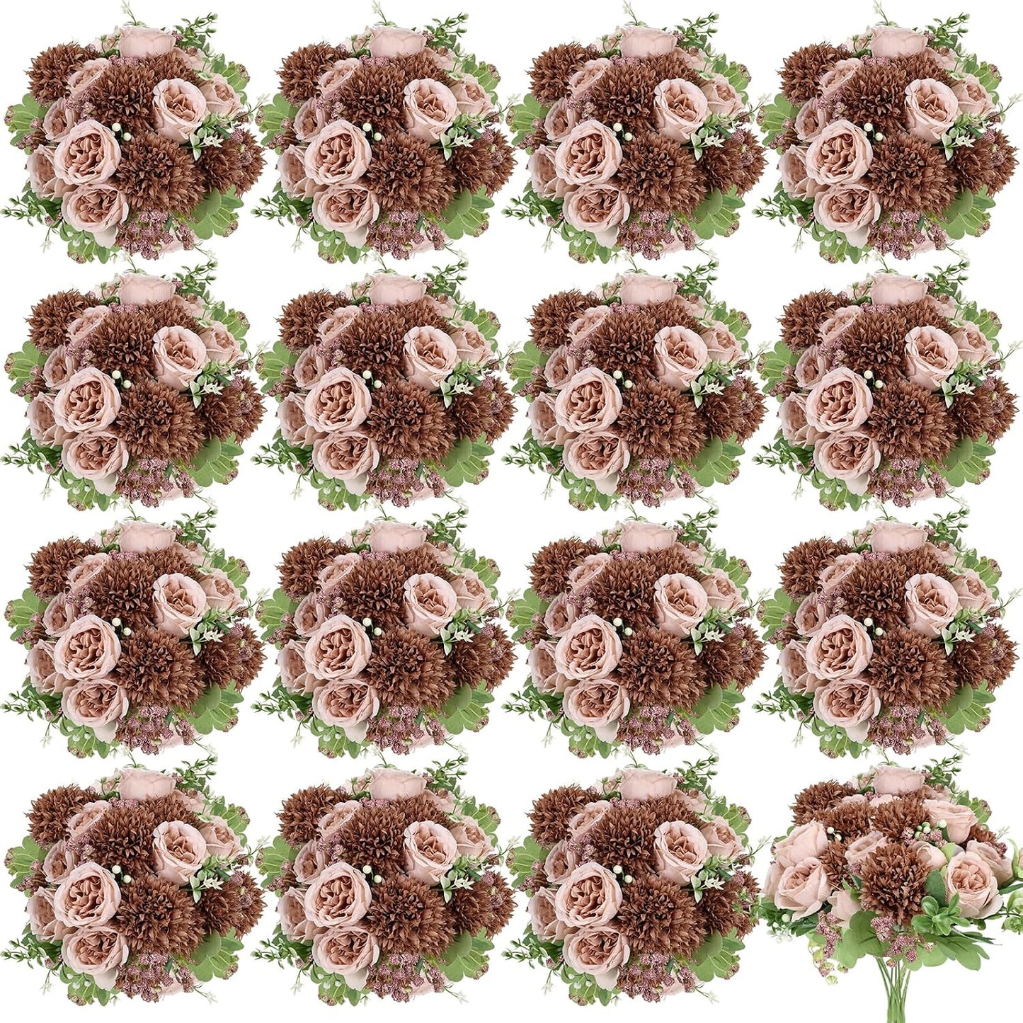 16 Bundles Peonies Artificial Flowers Bulk - Blush Pink | Silk Fake Flower for DIY Bouquet, Faux Peony Floral Arrangements for Vase Centerpiece Home Wedding Party Centerpiece