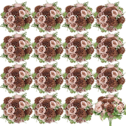 16 Bundles Peonies Artificial Flowers Bulk - Blush Pink | Silk Fake Flower for DIY Bouquet, Faux Peony Floral Arrangements for Vase Centerpiece Home Wedding Party Centerpiece