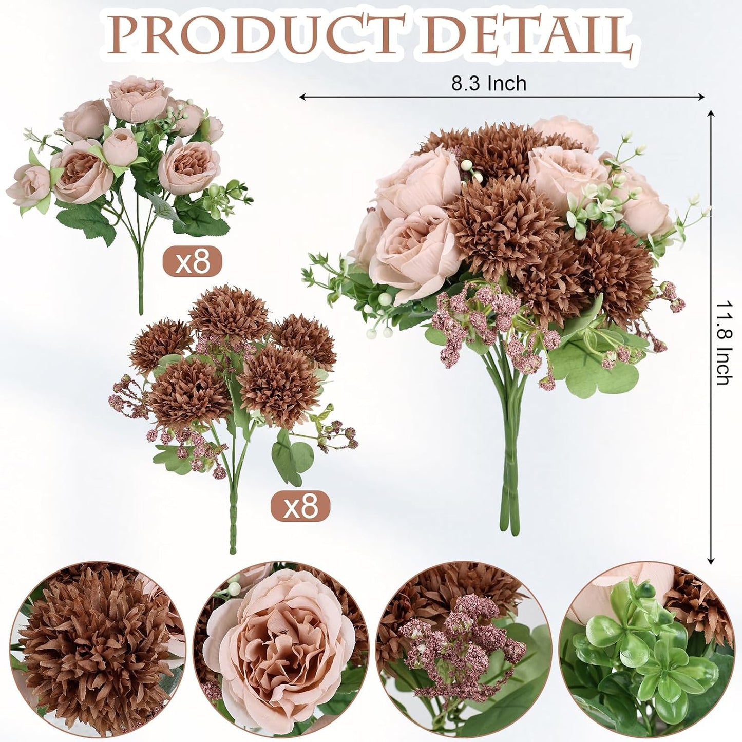 16 Bundles Peonies Artificial Flowers Bulk - Blush Pink | Silk Fake Flower for DIY Bouquet, Faux Peony Floral Arrangements for Vase Centerpiece Home Wedding Party Centerpiece