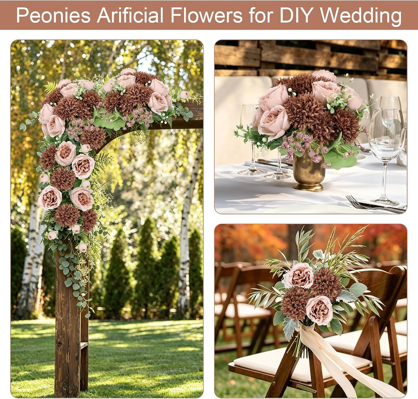 16 Bundles Peonies Artificial Flowers Bulk - Blush Pink | Silk Fake Flower for DIY Bouquet, Faux Peony Floral Arrangements for Vase Centerpiece Home Wedding Party Centerpiece