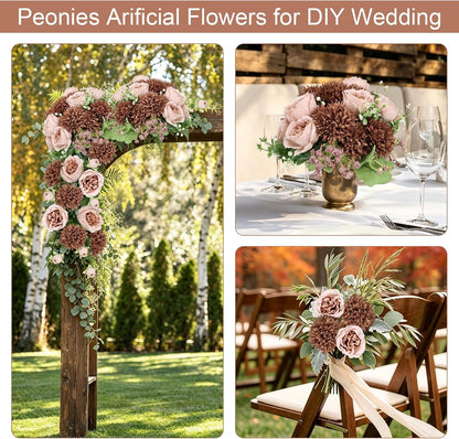 16 Bundles Peonies Artificial Flowers Bulk - Blush Pink | Silk Fake Flower for DIY Bouquet, Faux Peony Floral Arrangements for Vase Centerpiece Home Wedding Party Centerpiece