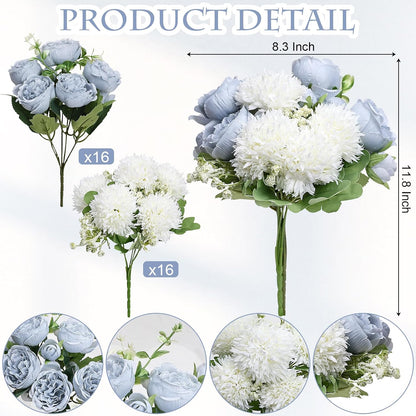 16 Bundles Peonies Artificial Flowers Bulk - Blush Pink | Silk Fake Flower for DIY Bouquet, Faux Peony Floral Arrangements for Vase Centerpiece Home Wedding Party Centerpiece