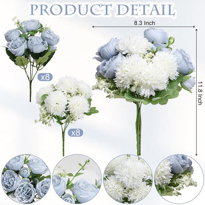 16 Bundles Peonies Artificial Flowers Bulk - Blush Pink | Silk Fake Flower for DIY Bouquet, Faux Peony Floral Arrangements for Vase Centerpiece Home Wedding Party Centerpiece