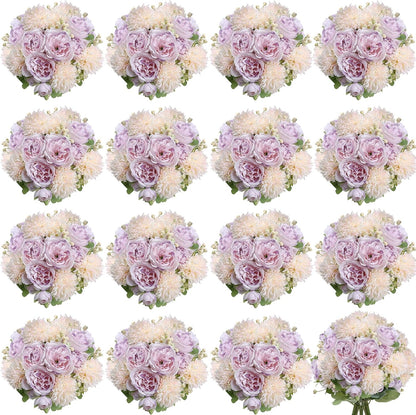 16 Bundles Peonies Artificial Flowers Bulk - Blush Pink | Silk Fake Flower for DIY Bouquet, Faux Peony Floral Arrangements for Vase Centerpiece Home Wedding Party Centerpiece