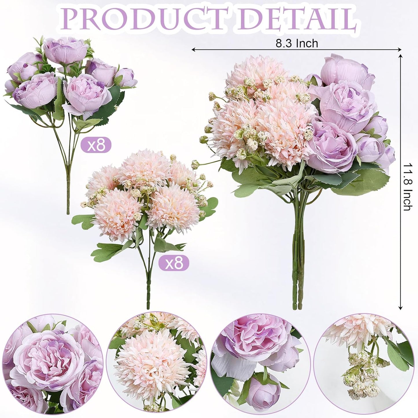 16 Bundles Peonies Artificial Flowers Bulk - Blush Pink | Silk Fake Flower for DIY Bouquet, Faux Peony Floral Arrangements for Vase Centerpiece Home Wedding Party Centerpiece