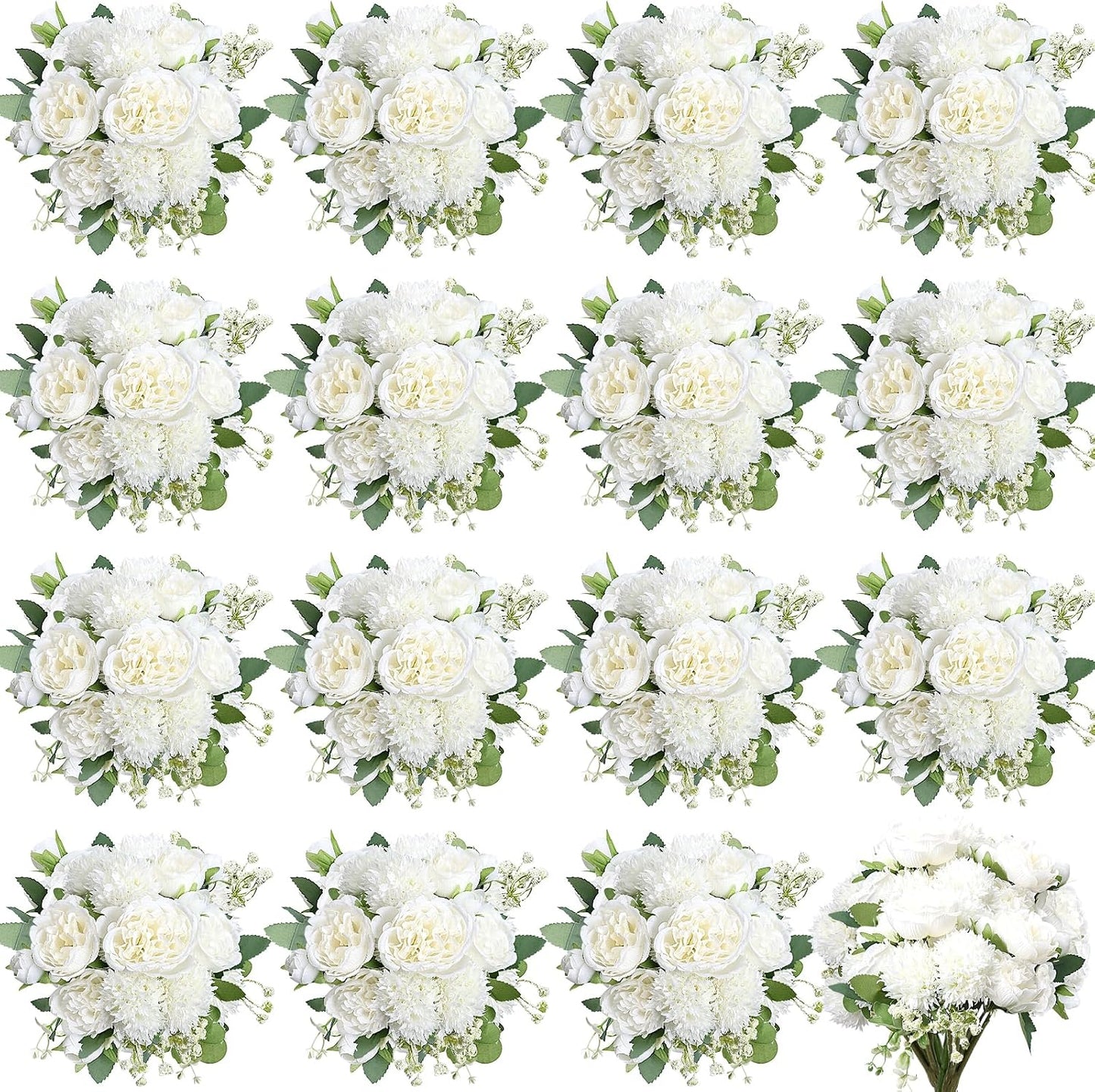 16 Bundles Peonies Artificial Flowers Bulk - Blush Pink | Silk Fake Flower for DIY Bouquet, Faux Peony Floral Arrangements for Vase Centerpiece Home Wedding Party Centerpiece