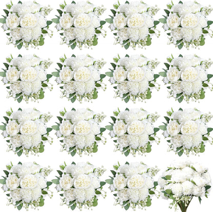 16 Bundles Peonies Artificial Flowers Bulk - Blush Pink | Silk Fake Flower for DIY Bouquet, Faux Peony Floral Arrangements for Vase Centerpiece Home Wedding Party Centerpiece