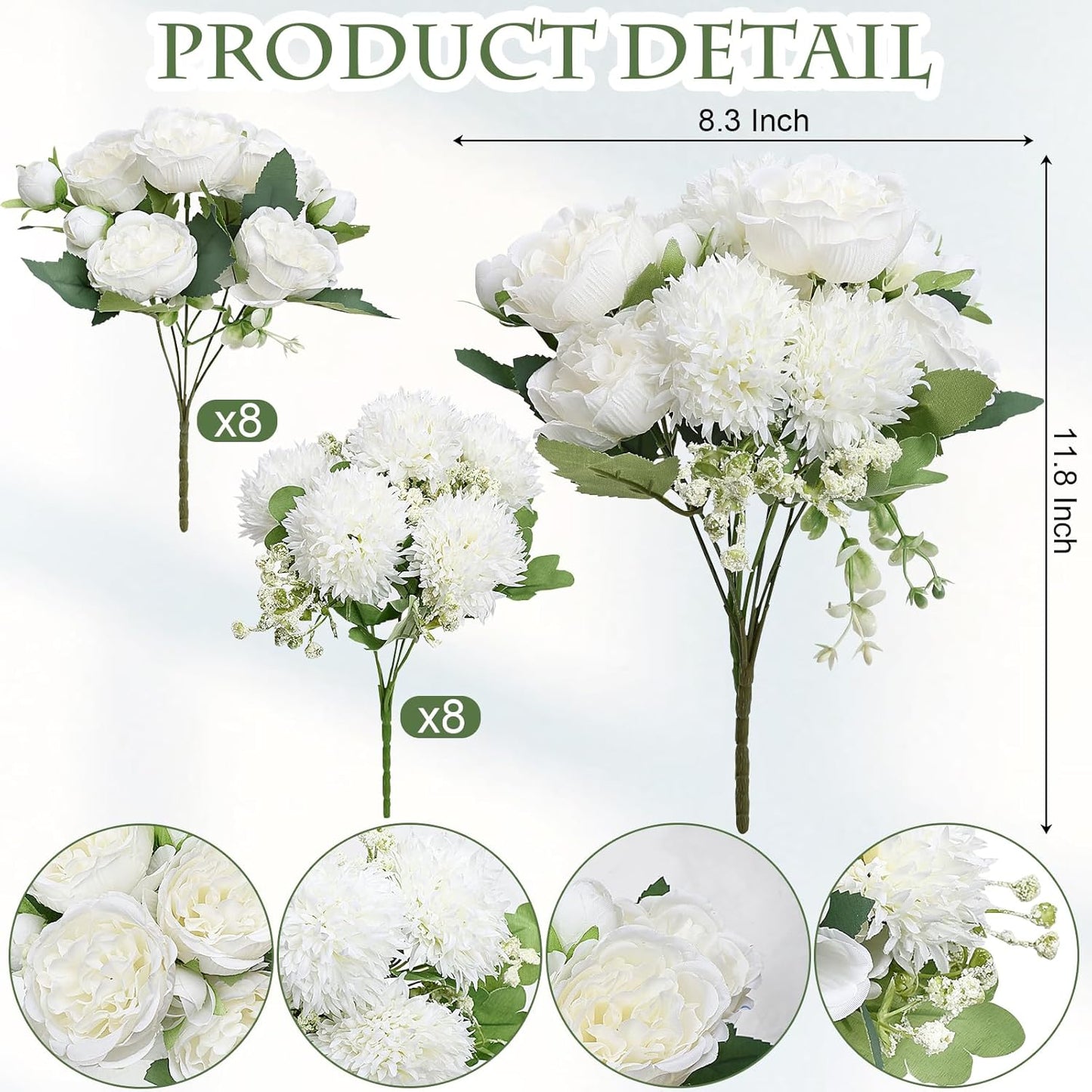 16 Bundles Peonies Artificial Flowers Bulk - Blush Pink | Silk Fake Flower for DIY Bouquet, Faux Peony Floral Arrangements for Vase Centerpiece Home Wedding Party Centerpiece