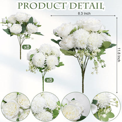 16 Bundles Peonies Artificial Flowers Bulk - Blush Pink | Silk Fake Flower for DIY Bouquet, Faux Peony Floral Arrangements for Vase Centerpiece Home Wedding Party Centerpiece