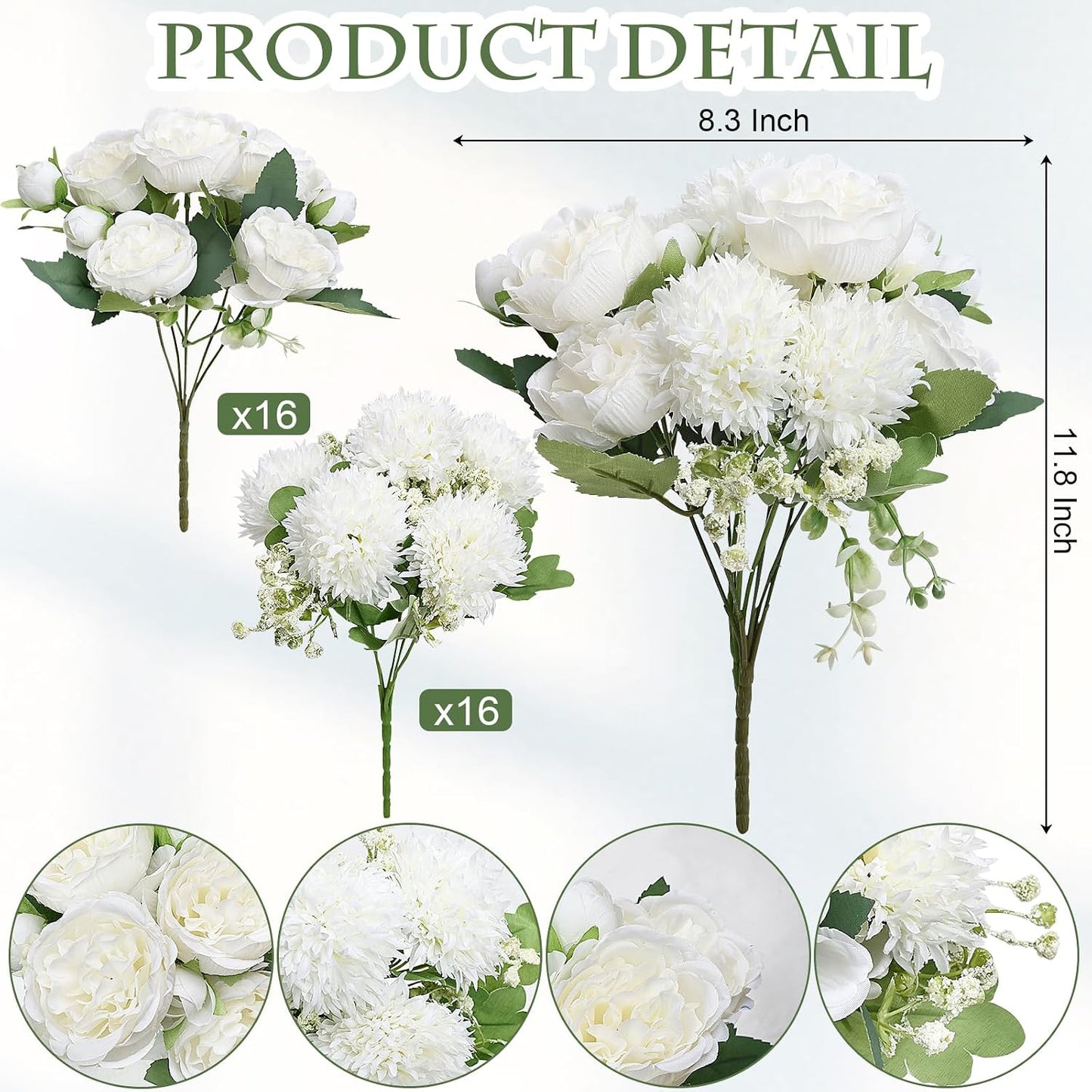 16 Bundles Peonies Artificial Flowers Bulk - Blush Pink | Silk Fake Flower for DIY Bouquet, Faux Peony Floral Arrangements for Vase Centerpiece Home Wedding Party Centerpiece